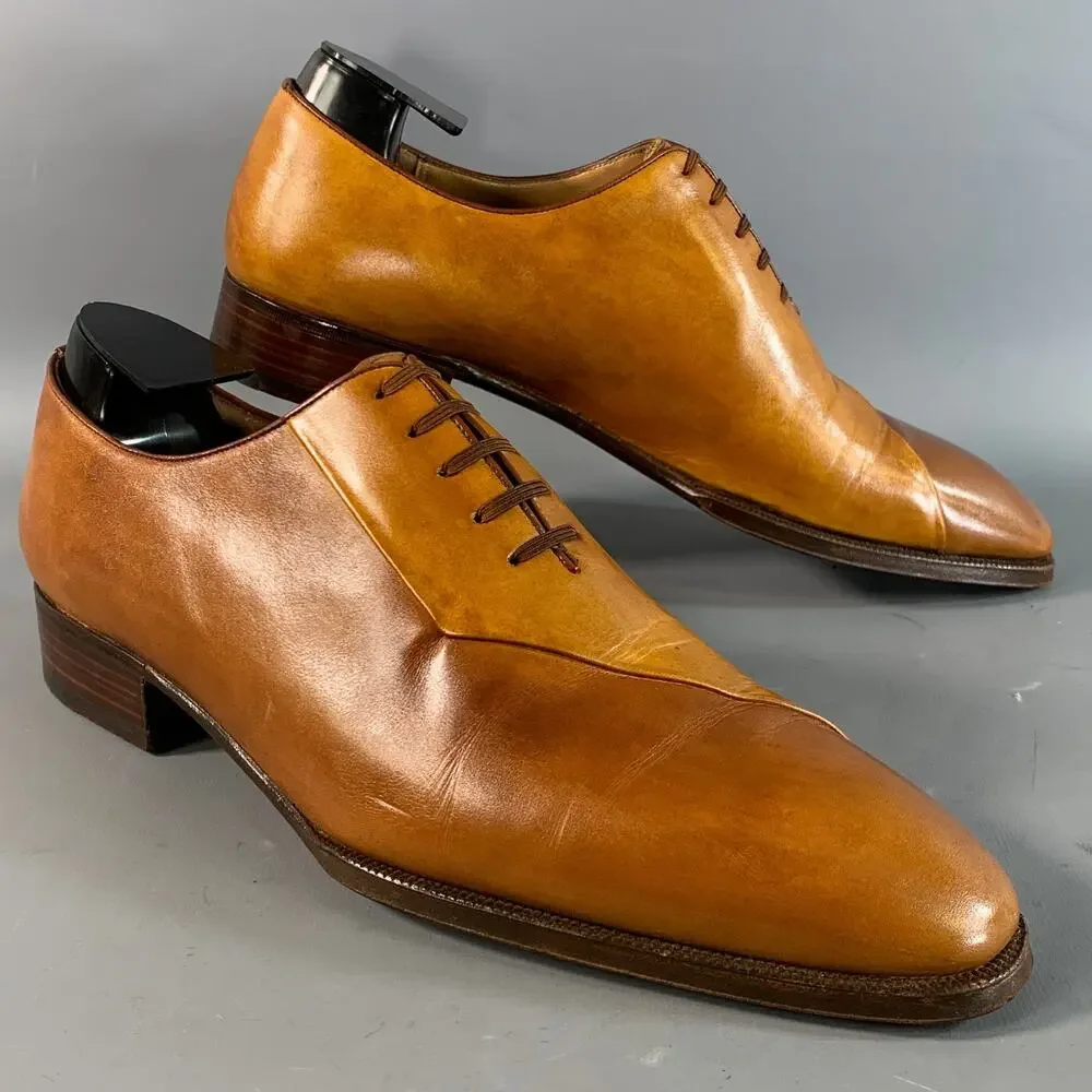 ARTIOLI Size 9.5 Brown Cognac Color Block Leather Oxford Lace Up Shoes